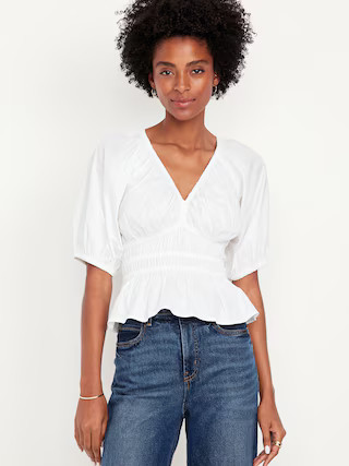 Smocked V-Neck Peplum Top | Old Navy (US)