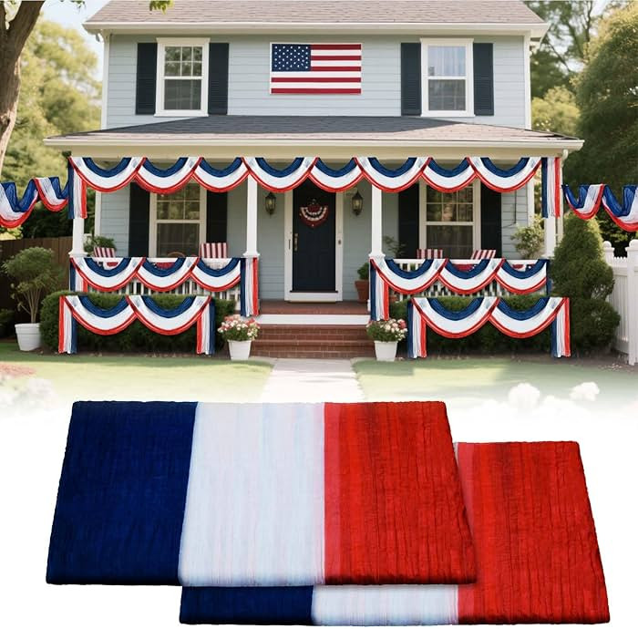 2 PCS 3 * 20ft Patriotic Bunting Banner 4th of July American Bunting Flag Red White and Blue Bann... | Amazon (US)