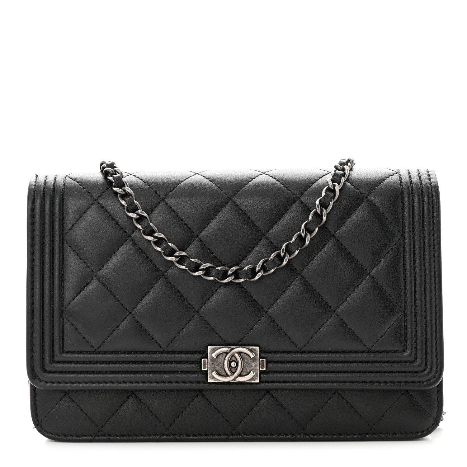 Lambskin Quilted Boy Wallet On Chain WOC Black | FASHIONPHILE (US)
