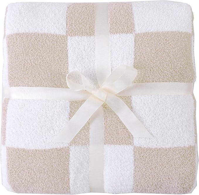 FELENIW Fleece Throw Blanket Beige Checkerboard Grid Throw Blanket Ultra Soft Warm Reversible Bed... | Amazon (US)