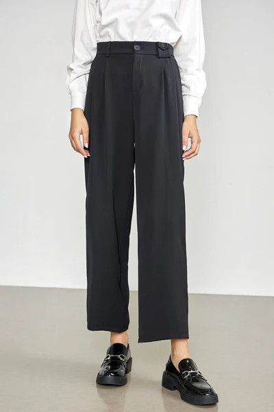 Delta Black Pleated Wide Leg Pants | J.ING