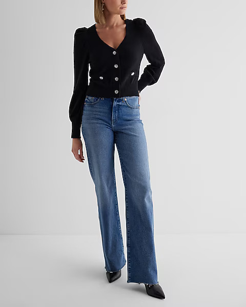 V-Neck Embellished Button Cardigan | Express