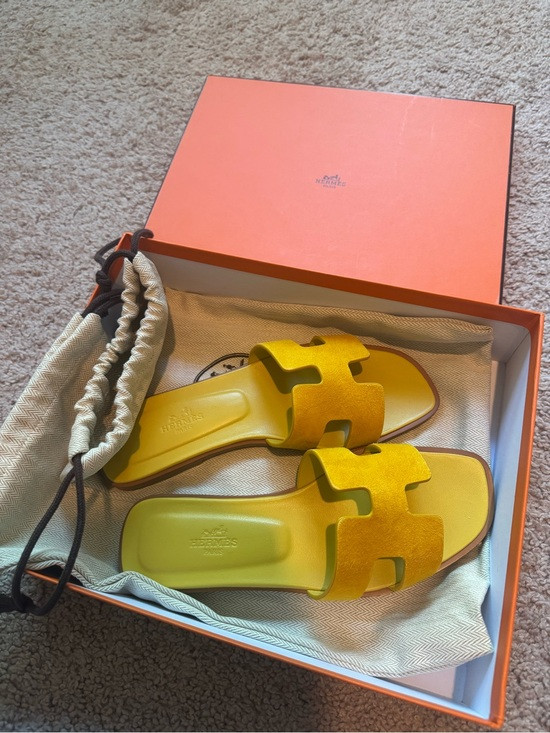 NEW Hermes Oran Sandals in Jaune Yellow Suede | Poshmark