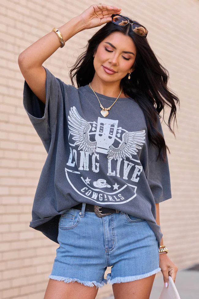 Long Live Cowgirls Charcoal Oversized Graphic Tee | Pink Lily