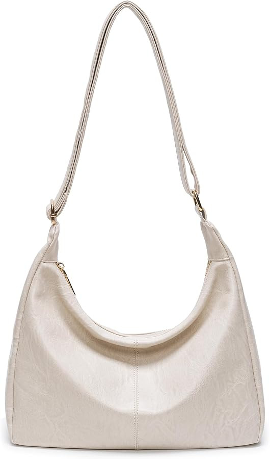 Slouchy Shoulder Bag for Women, Foldable Crossbody Hobo Purse in PU Leather | Amazon (US)