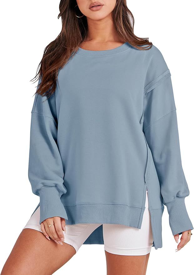 ANRABESS Women's Oversized Sweatshirt Crew Neck Long Sleeve Casual Slit Pullover Top Fall 2024 Te... | Amazon (US)