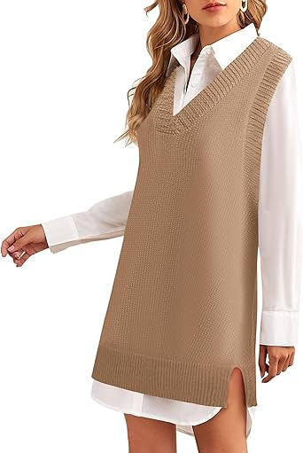 Zeagoo Women Sweater Vest Dress 2025 Sleeveless Sweater Dress V Neck Knit Vests Fashion Fall Casu... | Amazon (US)