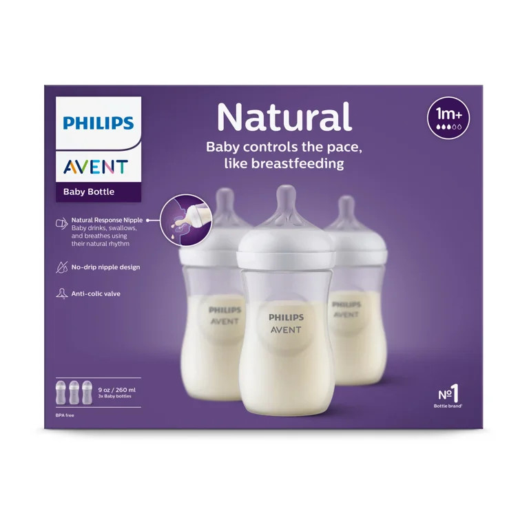 Philips Avent SCY903/93 3Pk Natural Baby Bottle With Natural Response Nipple, 9Oz Clear | Walmart (US)