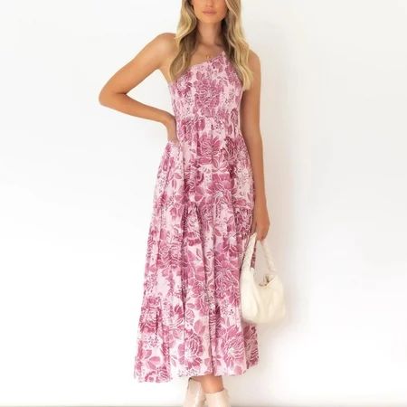 PEZHADA Summer Dresses for Women 2022 Women s Boho Summer Printed One Shoulder Sleeveless Smocked Fl | Walmart (US)