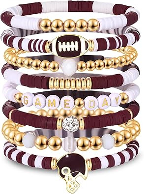 Game Day Bracelets for Women - Red, Black, Blue Heishi Clay Beaded Stretch Bracelets - Stackable ... | Amazon (US)