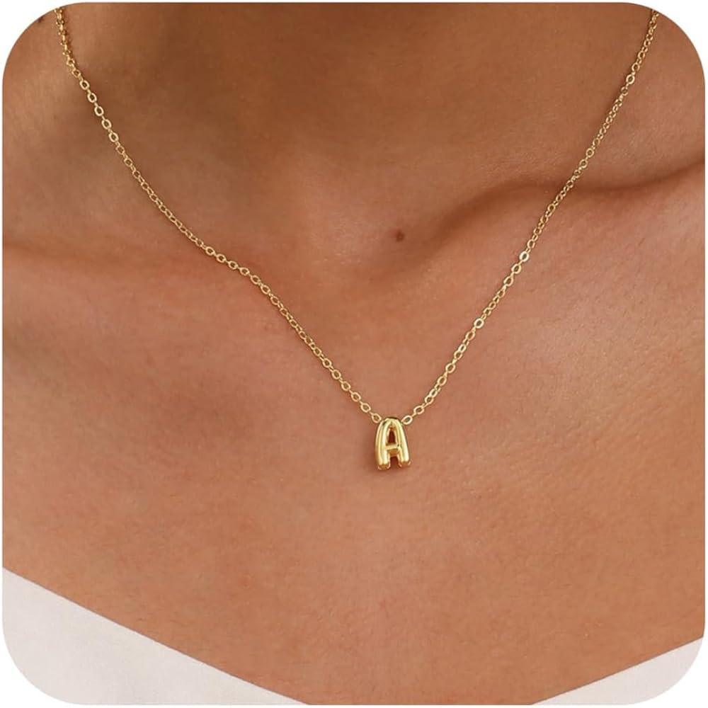 Bubble Letter Necklace Gold 14K Gold Plated Initial Necklaces for Women Personalized Bubble Penda... | Amazon (US)
