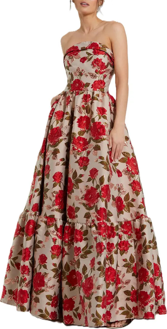 Brocade Strapless Floral Gown With Ruffle Hem | Nordstrom