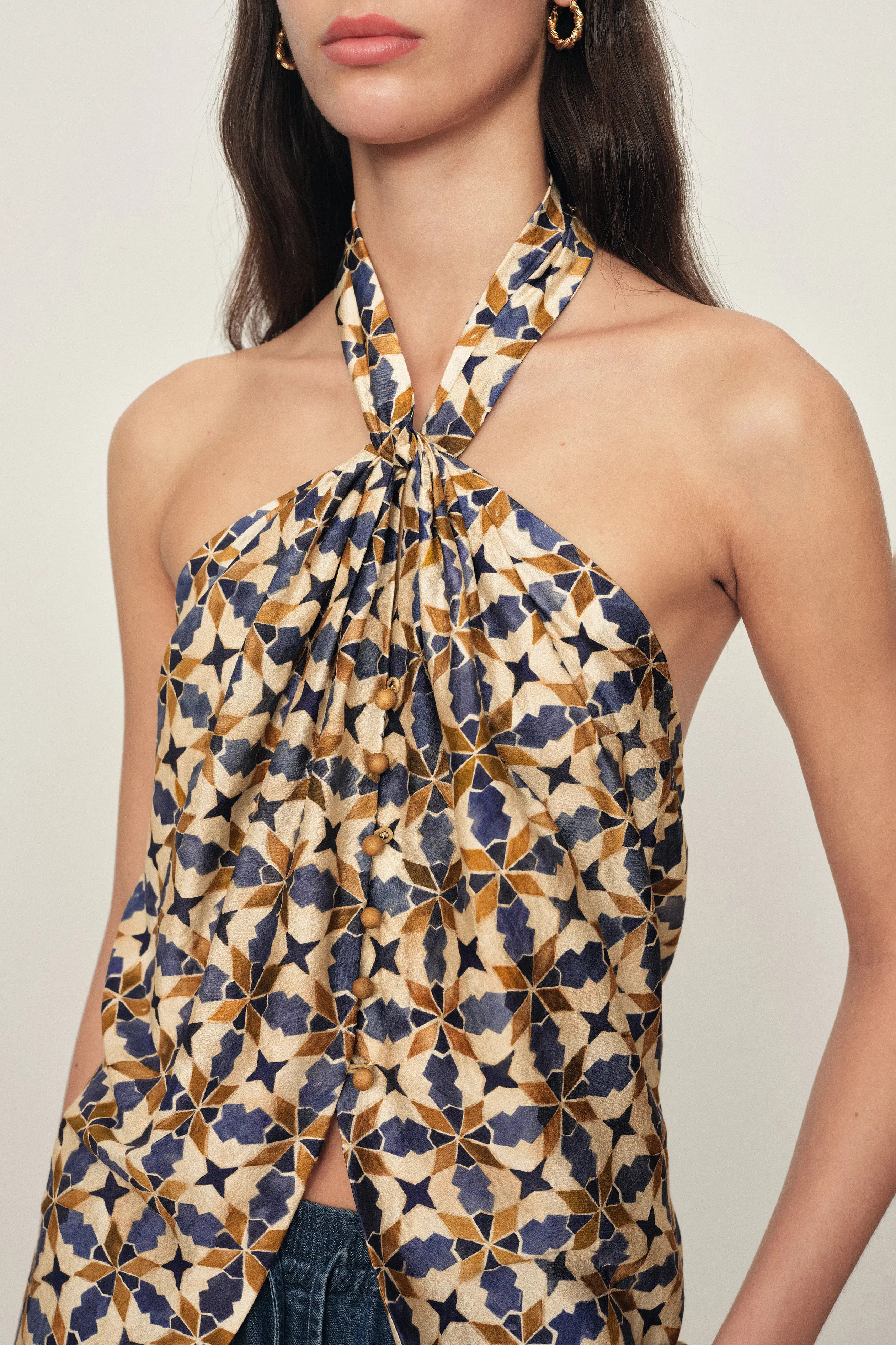 Jocelyn Halter Neck Top in Crinkled Silk Blend | Fabrique