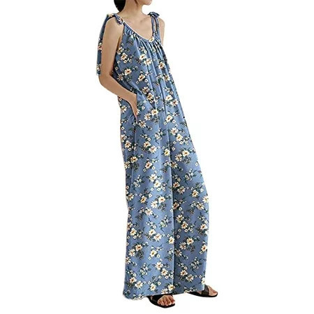 PMUYBHF 4Th of July Womens Overall Shorts Long Women s Casual Lace up Suspender Loose Straight Printed Jumpsuit Pants Black Plus Size Jumpsuits for Women | Walmart (US)