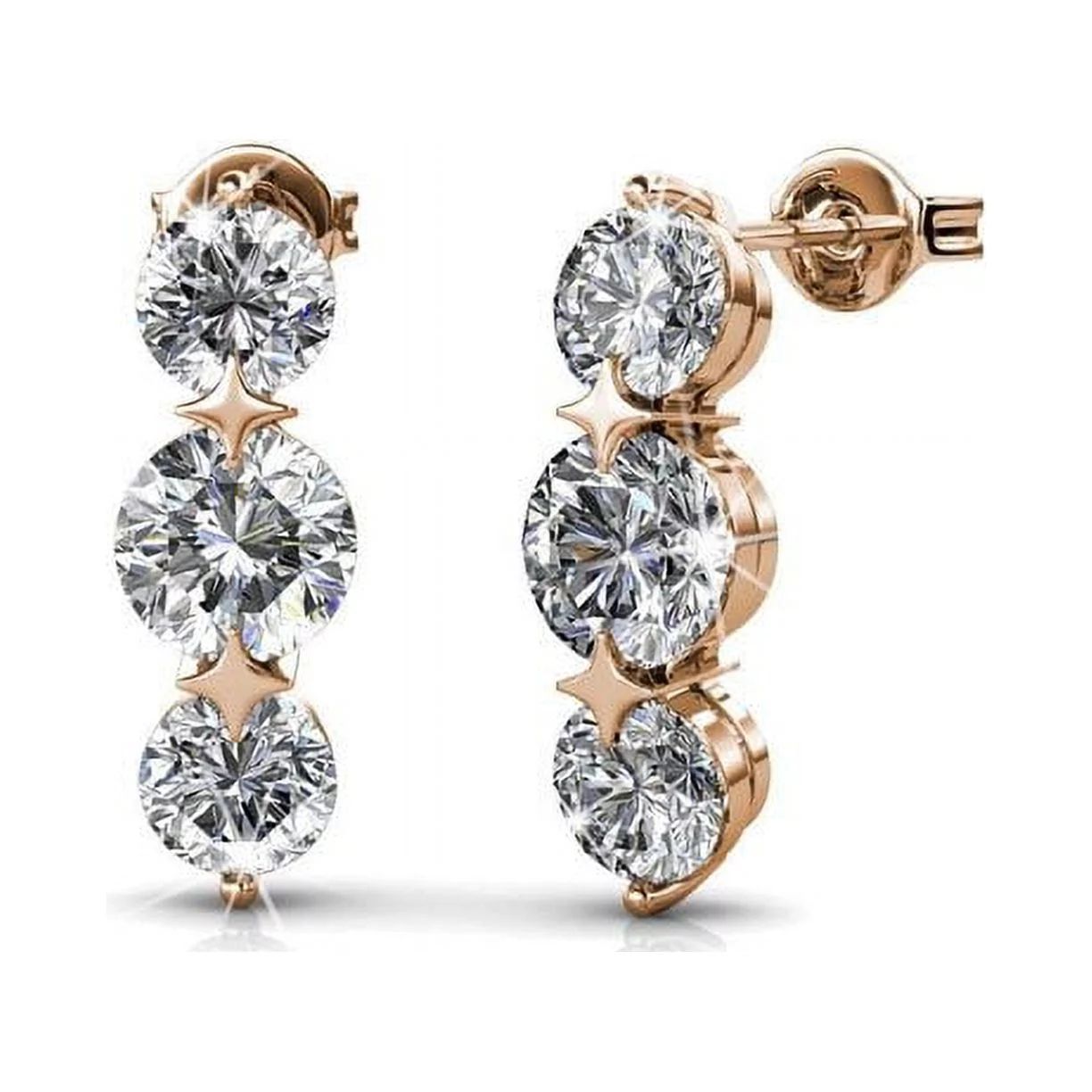 Cate & Chloe Ellie 18k White Gold Earrings with Crystals, Triple Round Cut Solitaire Diamond Spar... | Walmart (US)