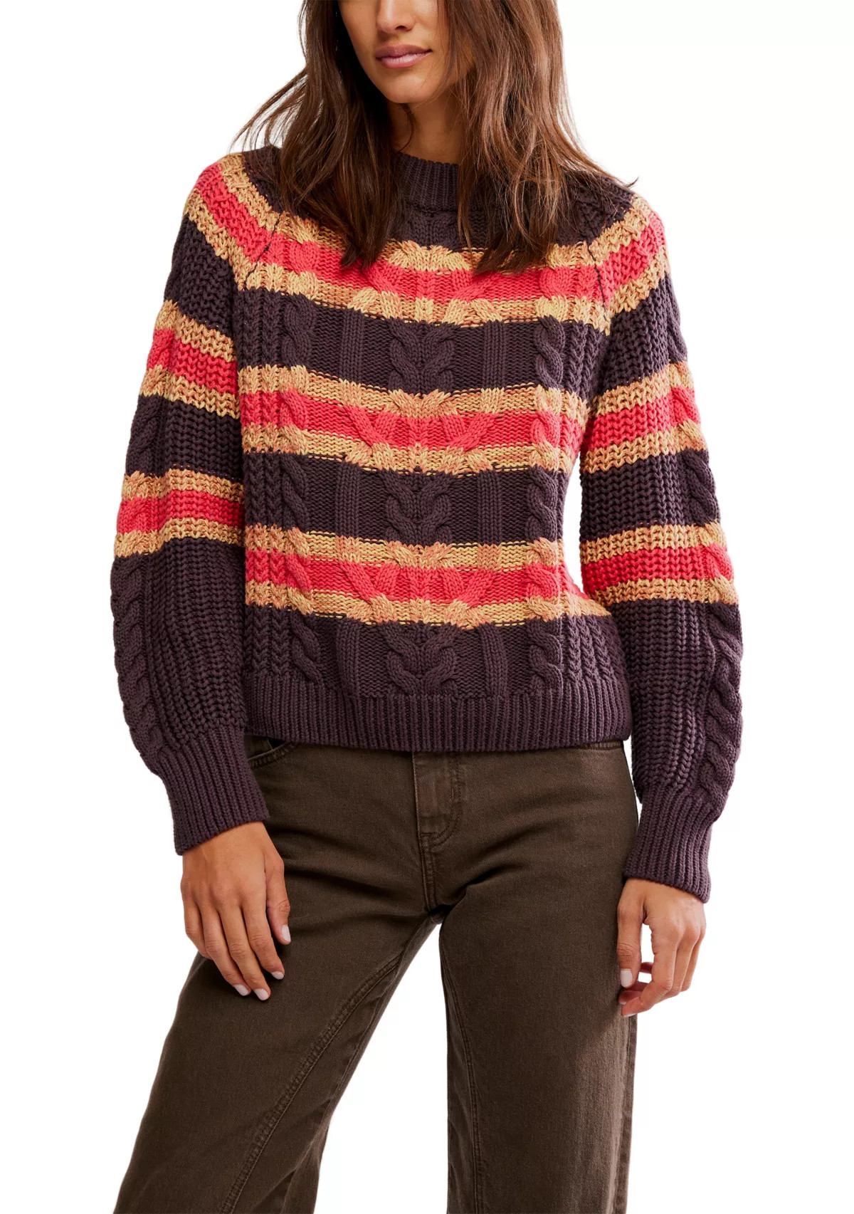 Frankie Cable Striped Pullover | Belk
