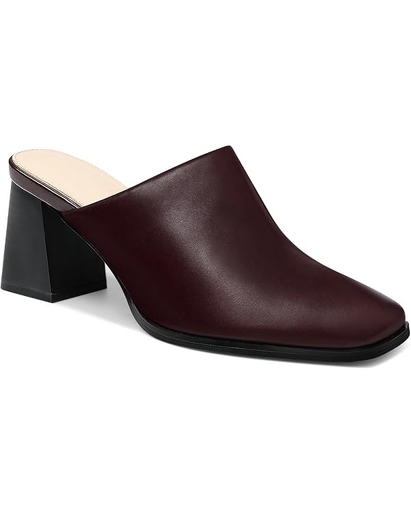 Womens Chunky Stacked Heel Mules Closed Square Toe Heeled Slip on Clogs Casual Backless Loafers S... | Amazon (US)