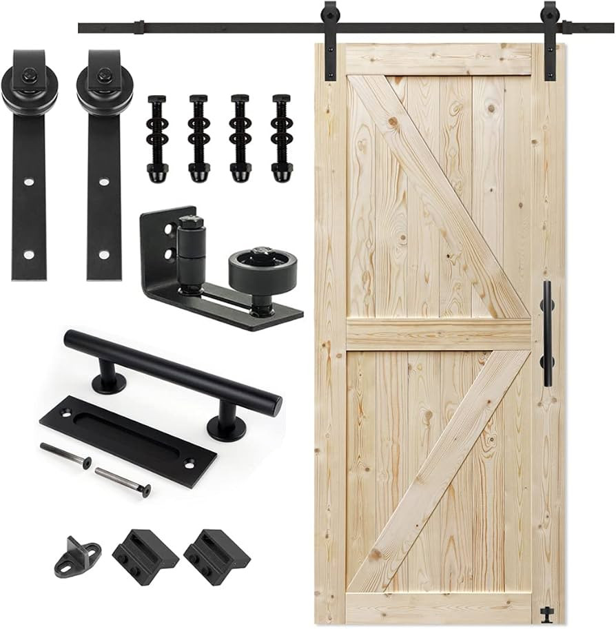 S&Z TOPHAND 36 in. x 84 in. Unfinished British Brace Knotty Barn Door with 6.6FT Sliding Door Har... | Amazon (US)