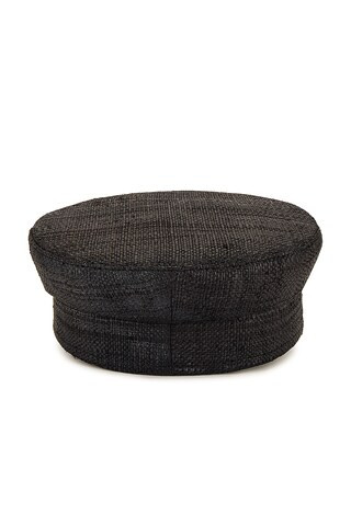 Monogram Embellished Straw Baker Boy Cap in Black | Revolve Clothing (Global)