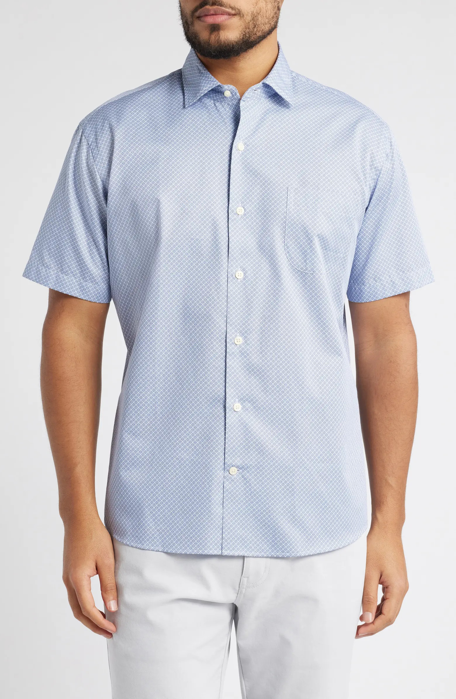 Peter Millar Lennon Geo Print Short Sleeve Cotton Button-Up Shirt | Nordstrom | Nordstrom