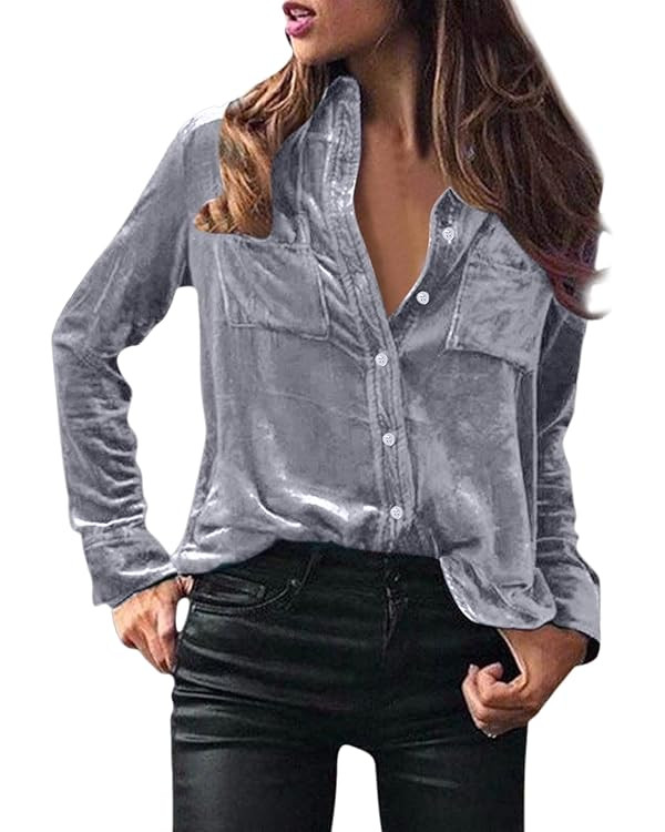 Women's Fashion Long Sleeve Velvet Shirt Blazer Jacket Suit Button Down Trench Coat Jacket Suit P... | Amazon (US)