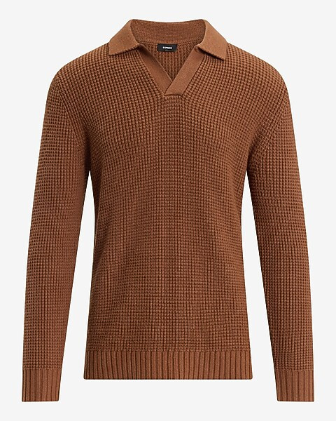 Waffle Knit Johnny Collar Sweater | Express