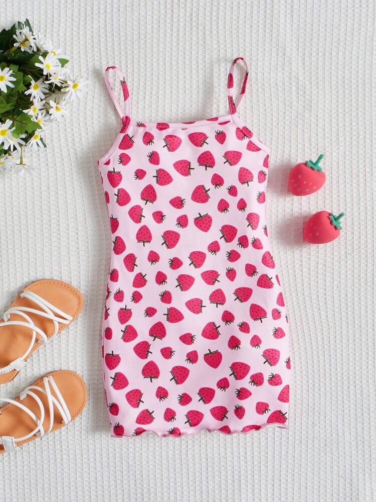 SHEIN Toddler Girls Strawberry Print Cami Dress | SHEIN