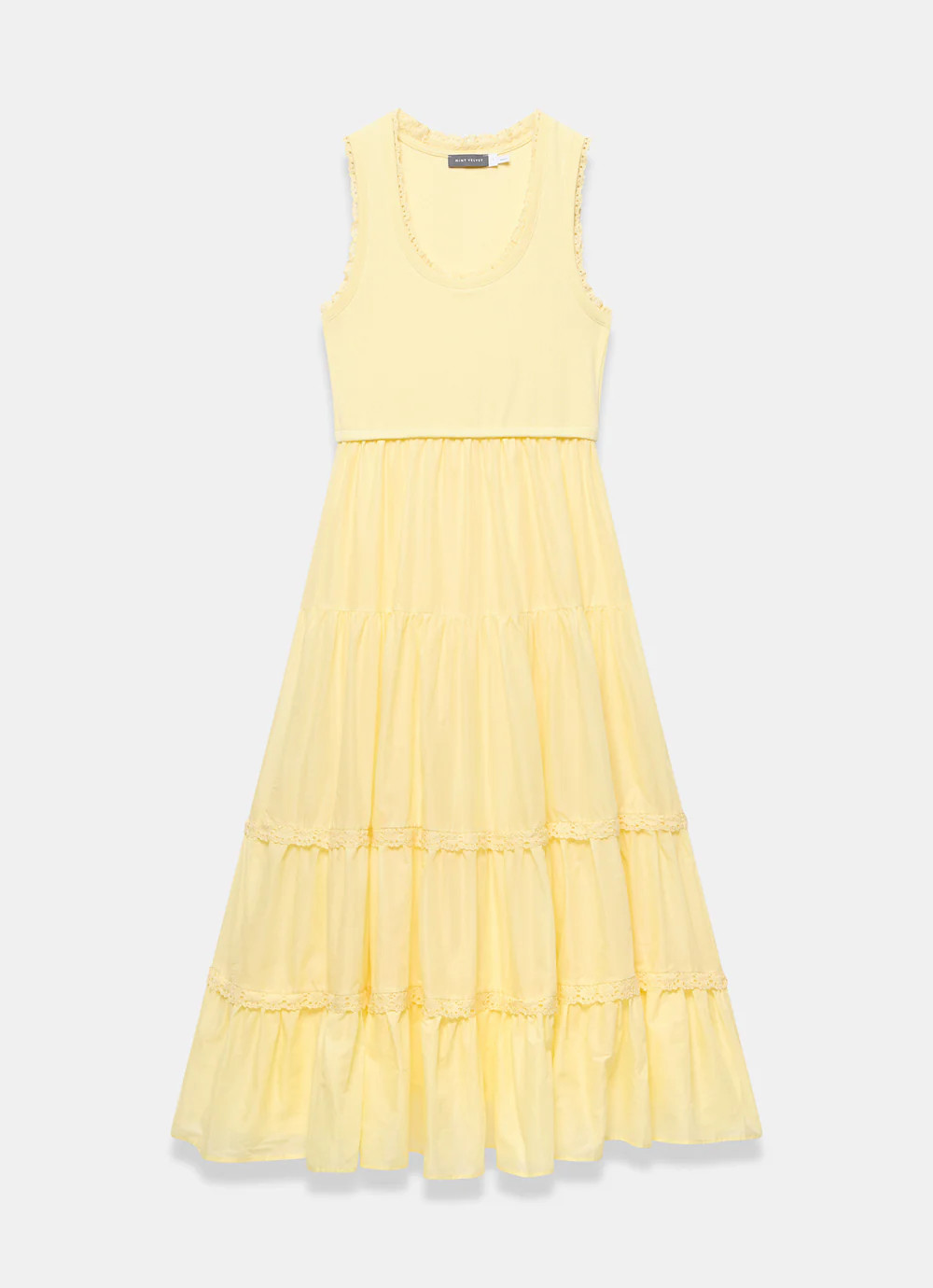 Yellow Crochet Trim Tiered Midi Dress | Mint Velvet