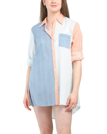Voile Button Front Printed Cover-up Shirt | TJ Maxx