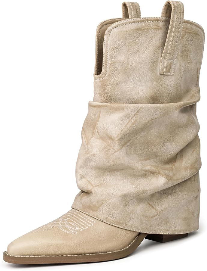 Women's Mid Calf Cowboy Boots Pointed Toe Western Cowgirl Boots Slouchy Pull On Fashion Riding Bo... | Amazon (US)