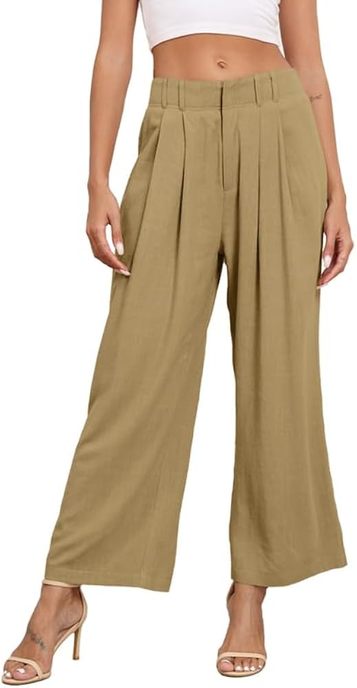 PURPEARL Linen Pants Women Summer Business Casual Wide Leg Trousers for High Waisted Dress Pants ... | Amazon (US)
