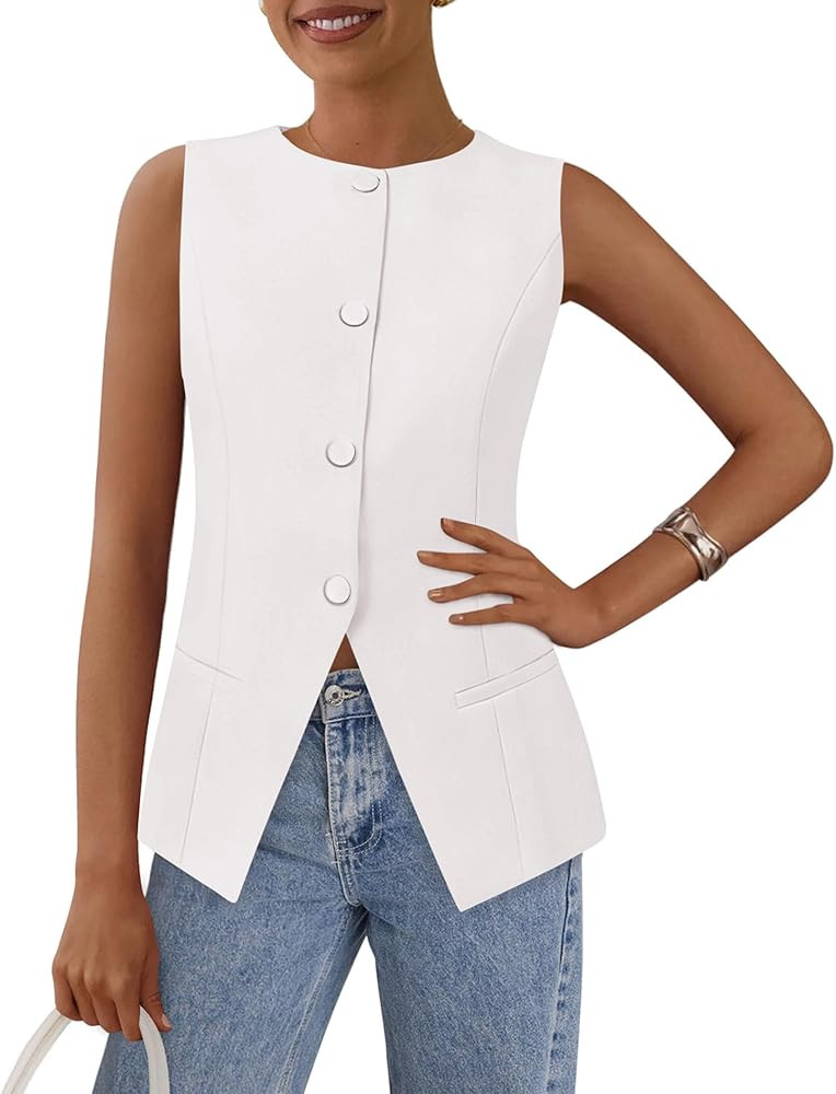 PRETTYGARDEN Women's Summer Suit Vest Tops 2025 Dressy Business Casual Sleeveless Button Down Tre... | Amazon (US)