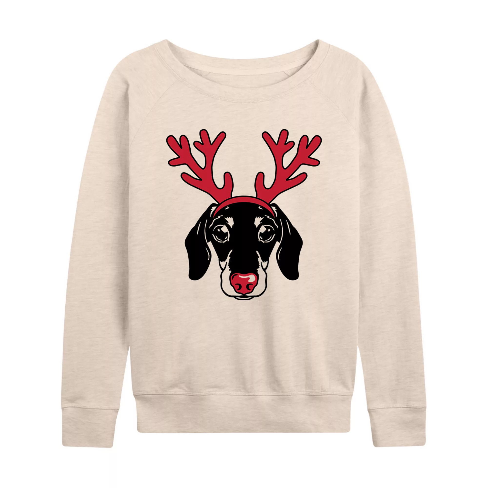 Women's Dachshund Reindeer Antlers French Terry Long Sleeve Tee | Kohl's