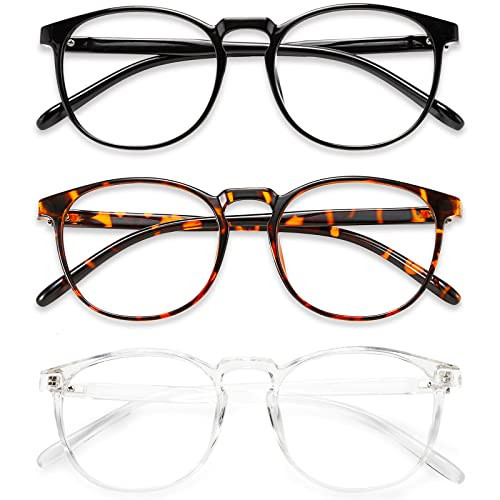Przene 3 Pack Blue Light Blocking Glasses Women/Men,Retro Round Computer Glasses Anti Eye Strain/UV/Glare, Gaming Glasses. (Black/Crystal/Amber) | Amazon (US)