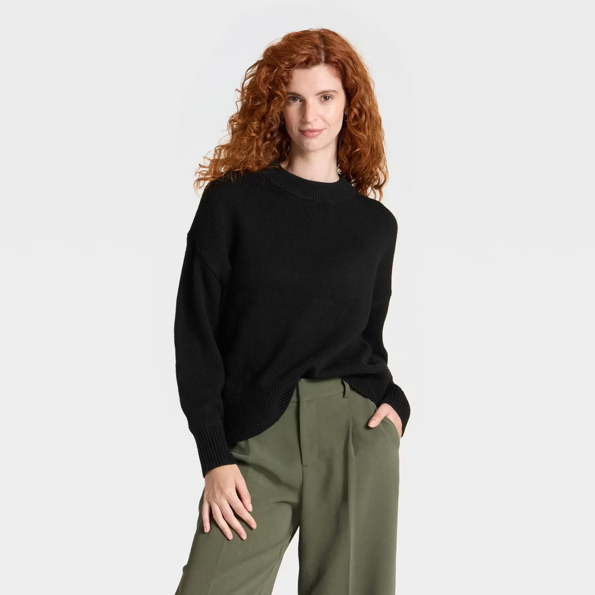Women's Woolen Crew Pullover Sweater - A New Day™ Black M | Target