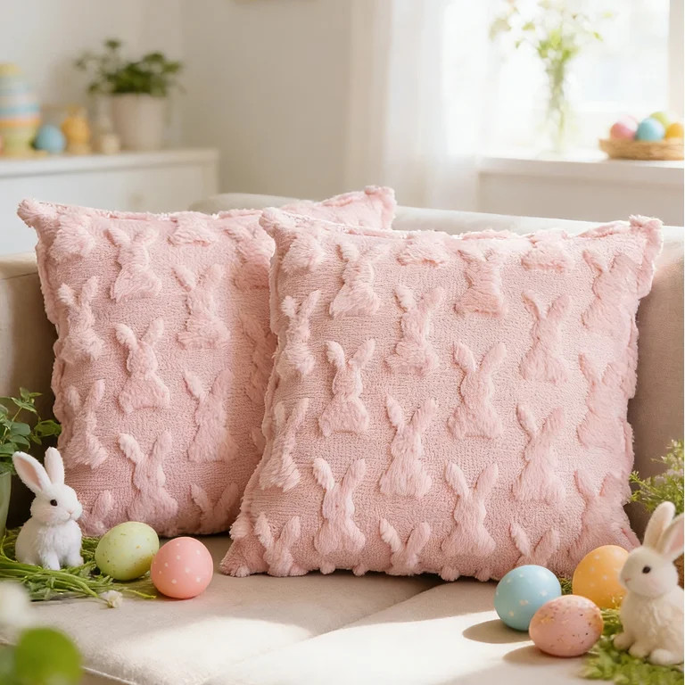Sanmadrola Easter Pillow Covers 18 x 18 Inch Pack of 2 Luxury Soft Bunny Rabbit Pattern Decorativ... | Walmart (US)