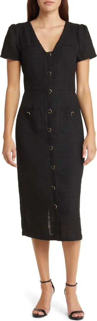Short Sleeve Tweed Midi Sheath Dress | Nordstrom