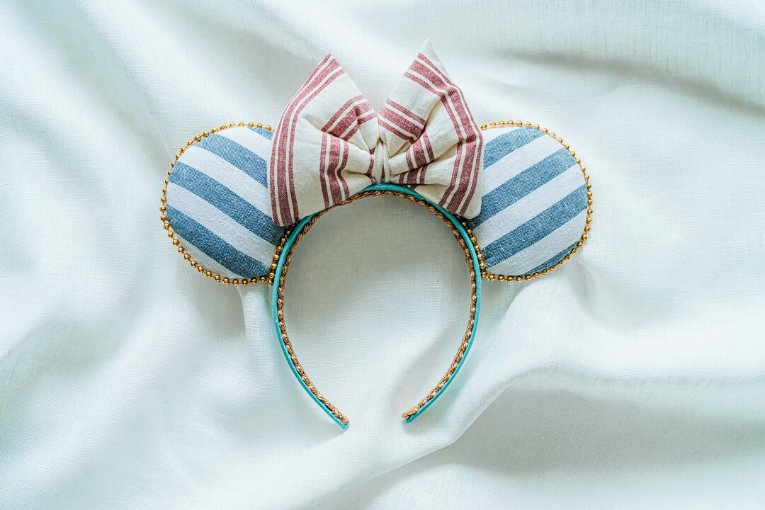 Boardwalk Stripe Minnie Mouse Ears Headband - Etsy | Etsy (US)