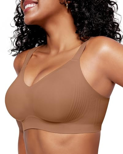 OEAK Womens Wireless Seamless Bras Full Coverage Supportive Lounge Bra Push Up Plus Size Everyday Bra Comfortable Tshirt Bras Brown 3XL-Plus | Amazon (US)