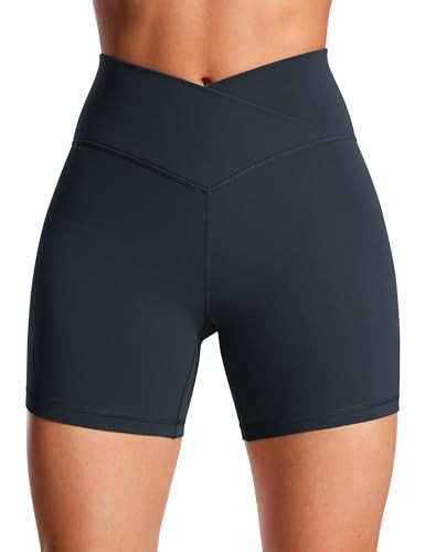 CRZ YOGA Butterluxe Crossover Biker Shorts 5" - Criss Cross High Waisted Workout Yoga Buttery Soft Womens True Navy Medium | Amazon (US)