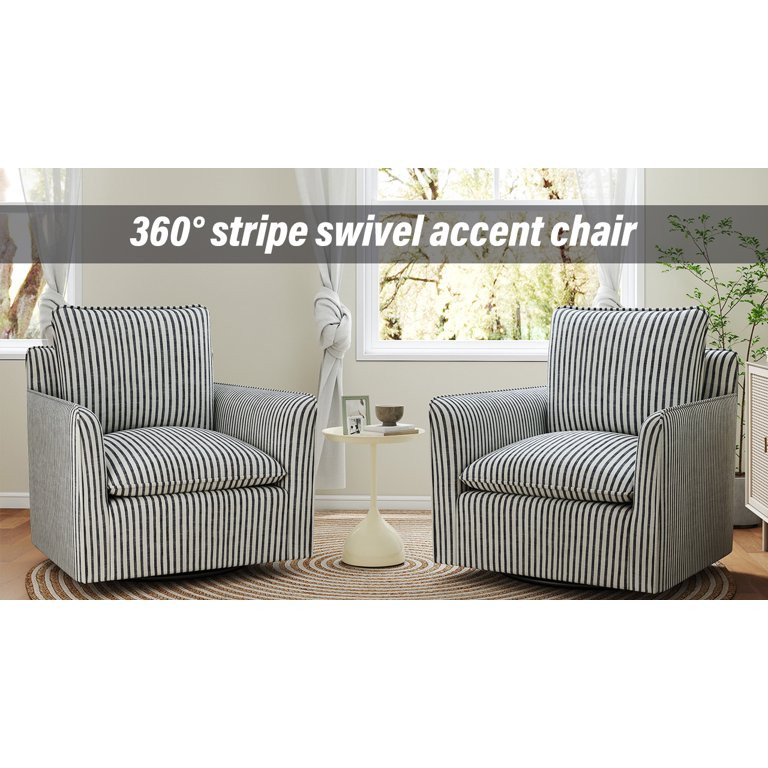 Bonzy Home 360° Swivel Chair with Thick Cushion – Blue Stripe Fabric Accent Chair for Living R... | Walmart (US)