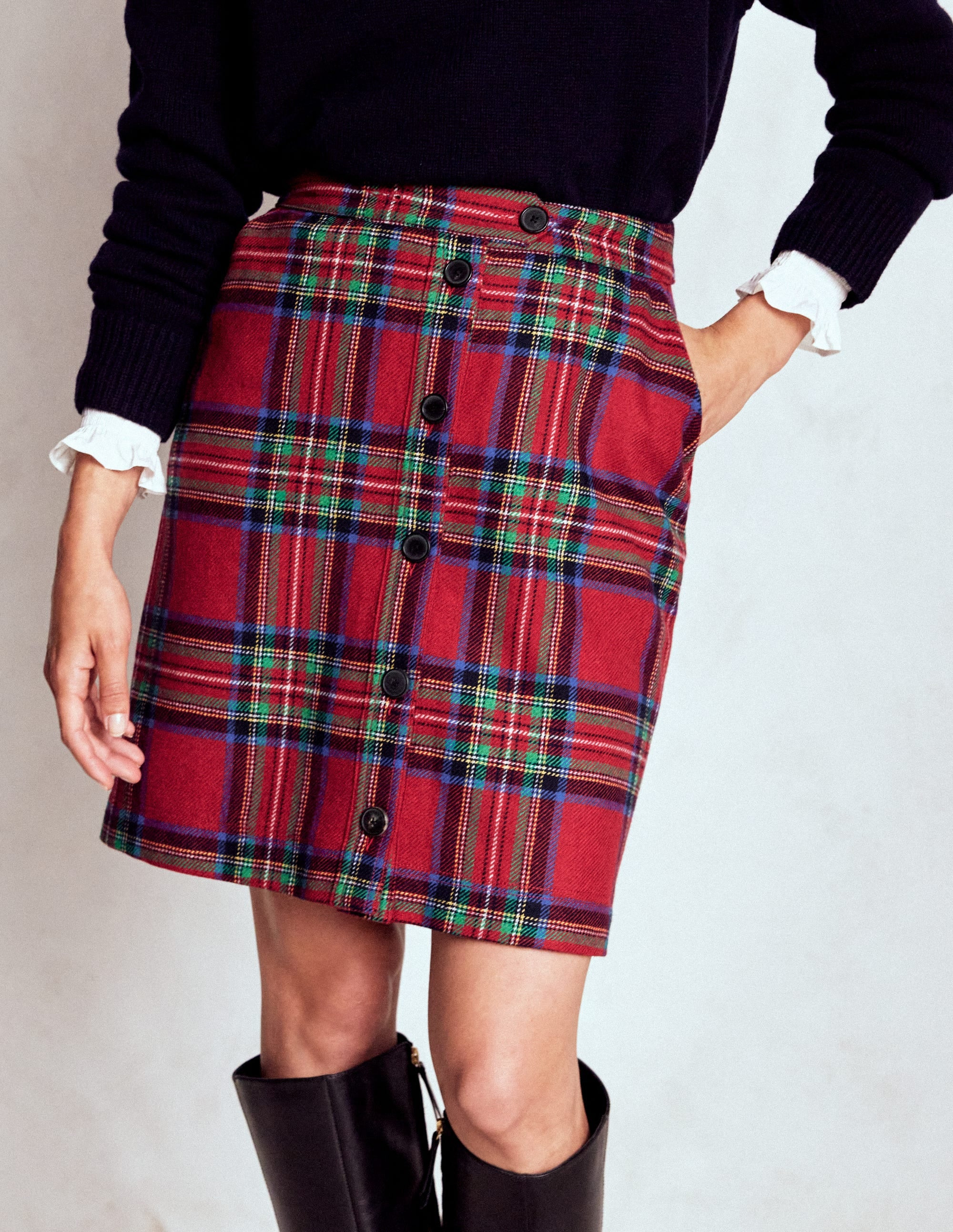 Cecelia Wool Skirt-Red, Blue and Green Check | Boden UK