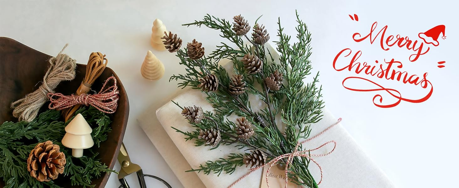 Faux Cedar Stems Artificial Norfolk Pine Branches for Christmas Decor, 12 PCS Fake Pine Stems wit... | Amazon (US)