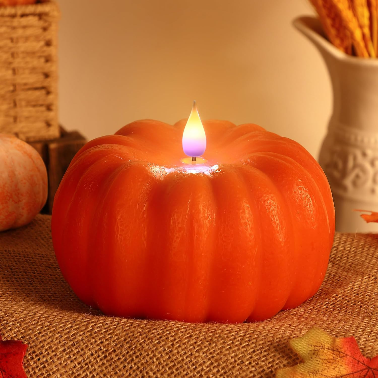 Meonum Pumpkin Candle Holder Fall Decorations for Home, Flameless Candle with Timer, Handcrafted ... | Amazon (US)