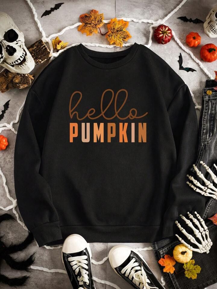 SHEIN EZwear Halloween Letter Graphic Sweatshirt | SHEIN