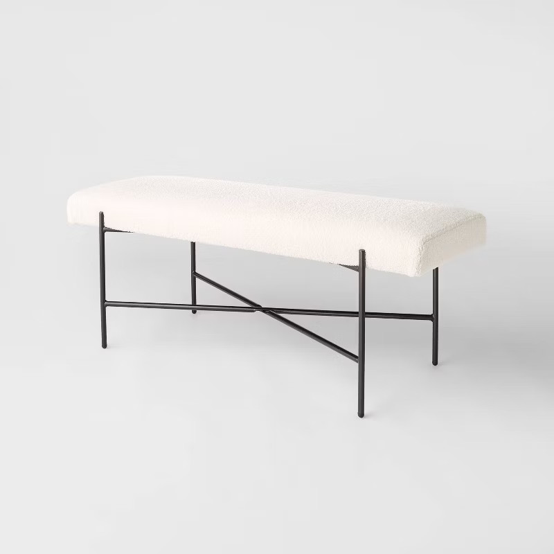 Clarkston Metal Base Upholstered Bench Cream Boucle - Threshold™ designed with Studio McGee | Target