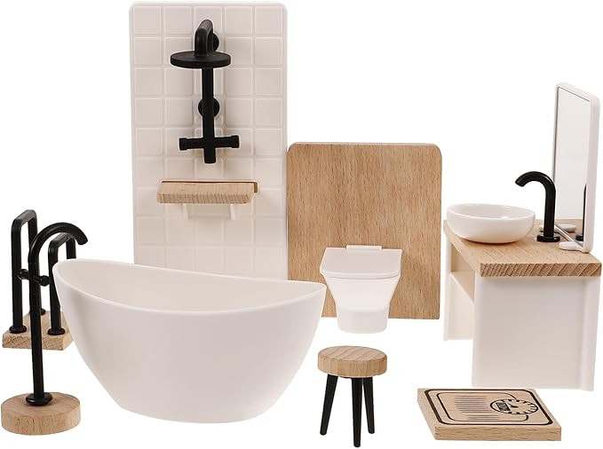 1set Dollhouse Bathroom Set: Dollhouse Bathroom Furniture Accessories 1 12 Scale Mini Shower Room... | Amazon (US)
