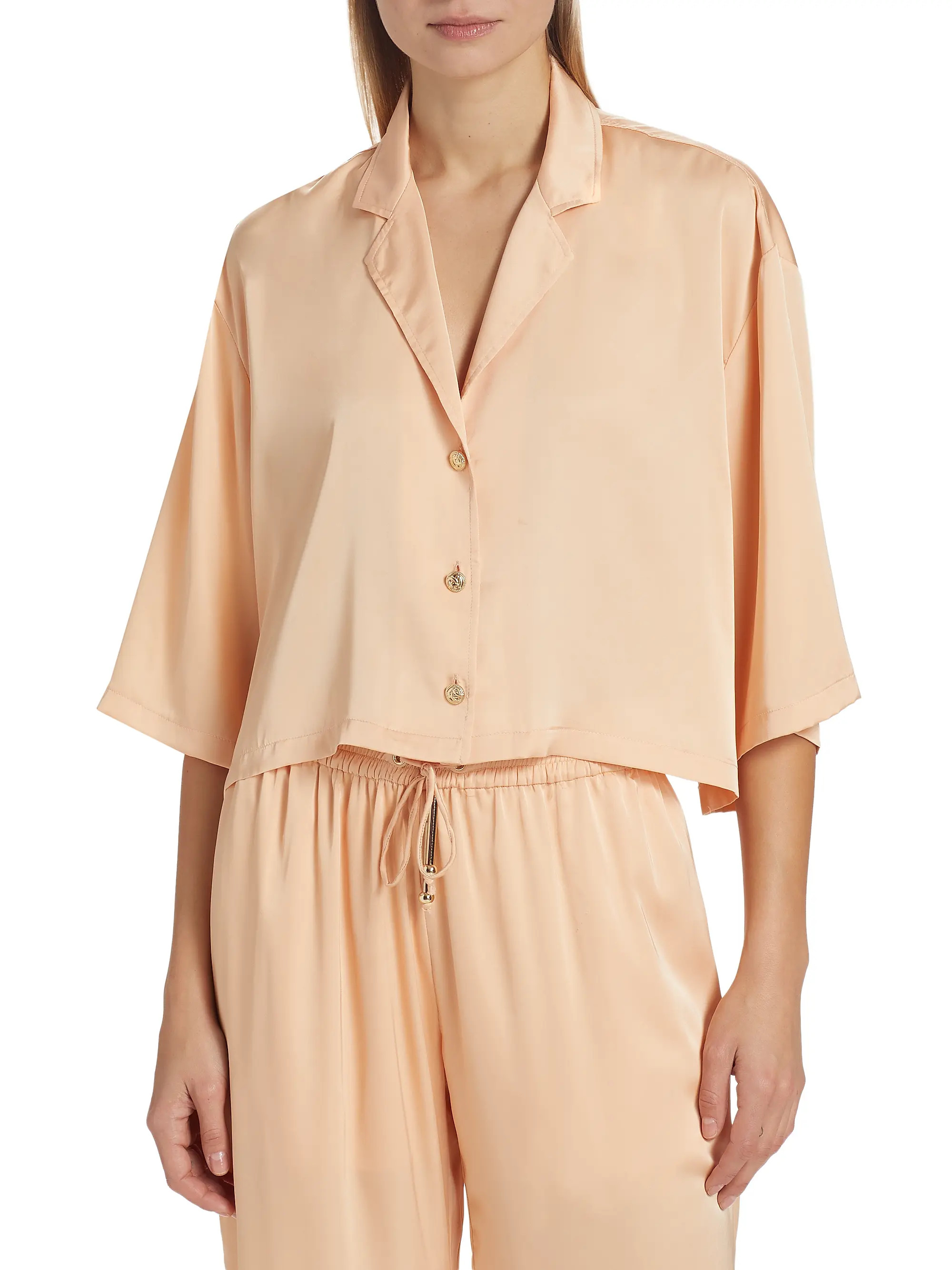 Kenzie Cropped Satin Shirt | Saks Fifth Avenue