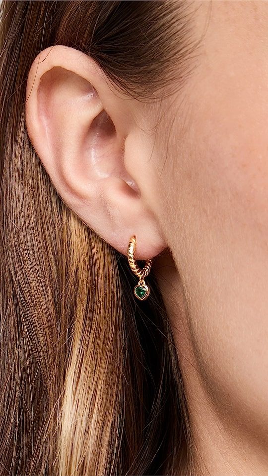 Dangling Bezel Heart Textured Huggie Earrings | Shopbop