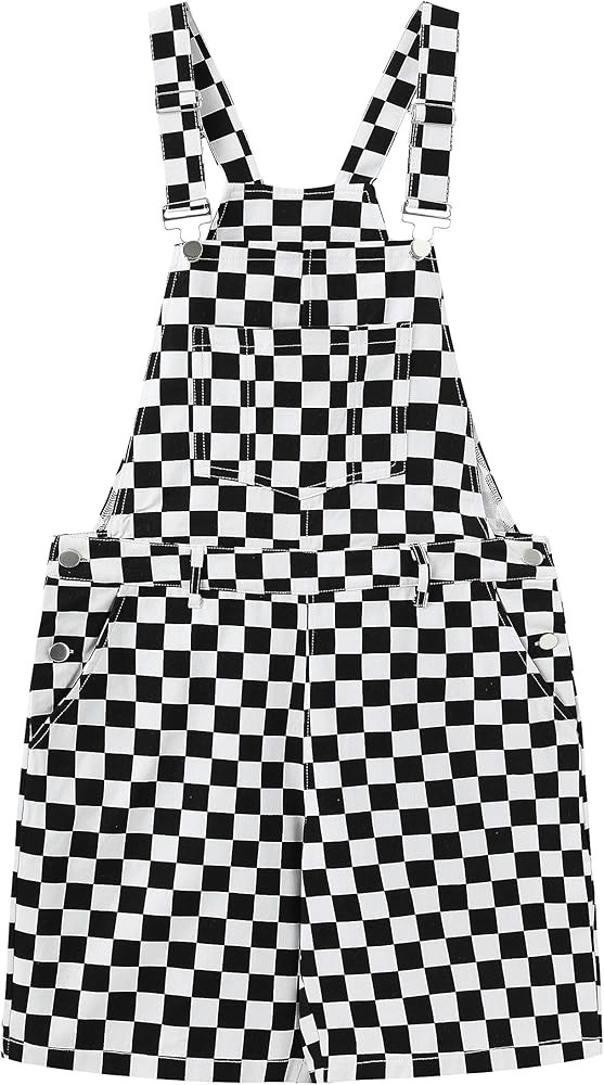Women's Casual Checkered Bib Overalls Shorts Adjustable Strap Shortall Rompers | Amazon (US)